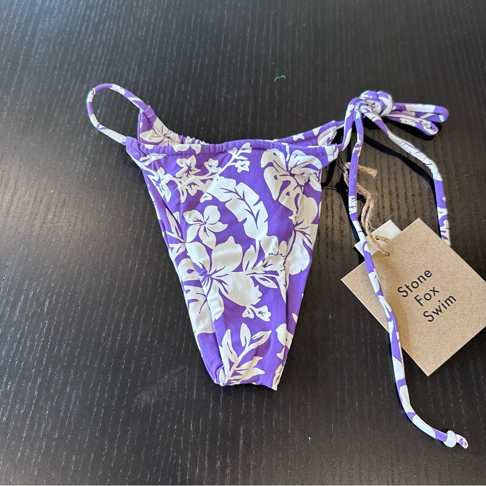 NWT Stone Fox Swim Purple and White Floral Bikini Bottom